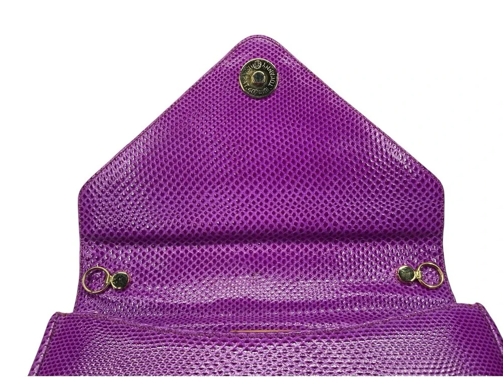 Judith Lieberman Purple Lizard Leather Envelope Clutch